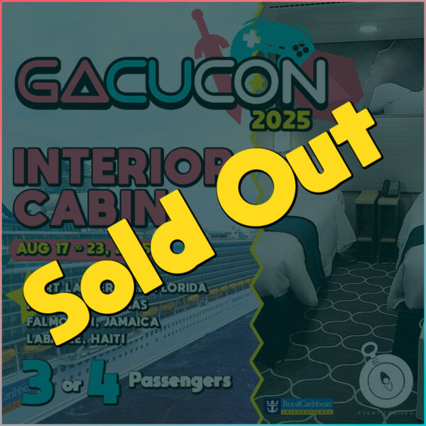 Gacucon Cosplay Video Game Cruise 2025 Interior cabin 3-4 guests Sold Out
