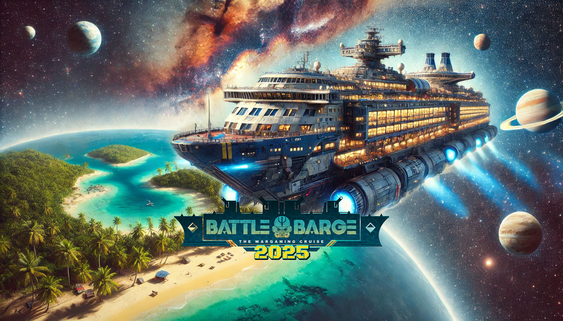 battle barge cruise vacation starship approach tropical planet wargaming warhammer 40k