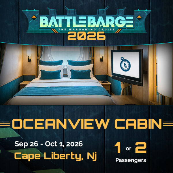 Oceanview Cabin for 1-2 Guests - Battle Barge Cruise 2026 - wargaming vacation 40k fan cruise